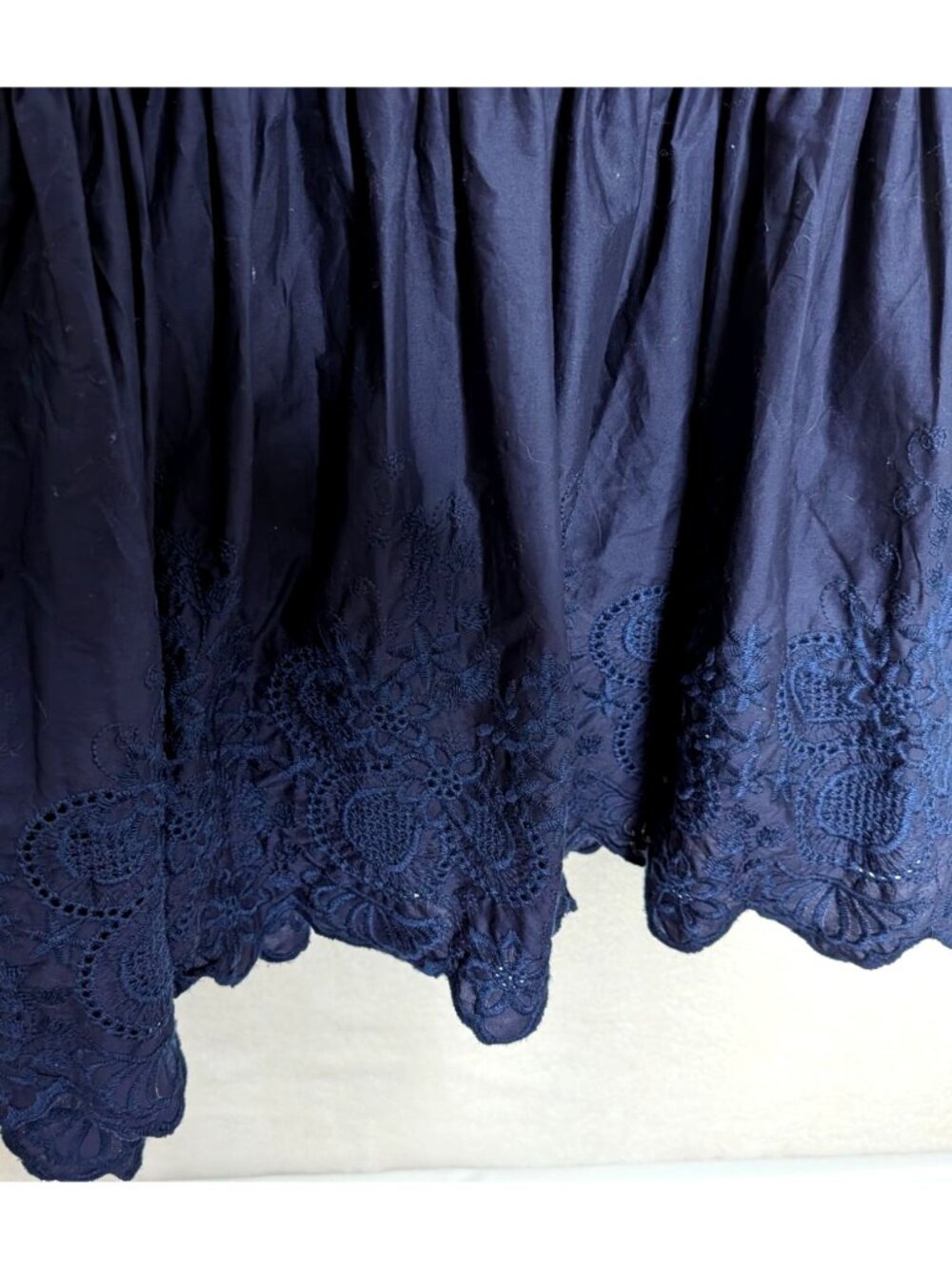 Jason Wu Tiered Embroidered Eyelet Maxi Dress Navy Shoulder Bow Ties Size S - Picture 6 of 14